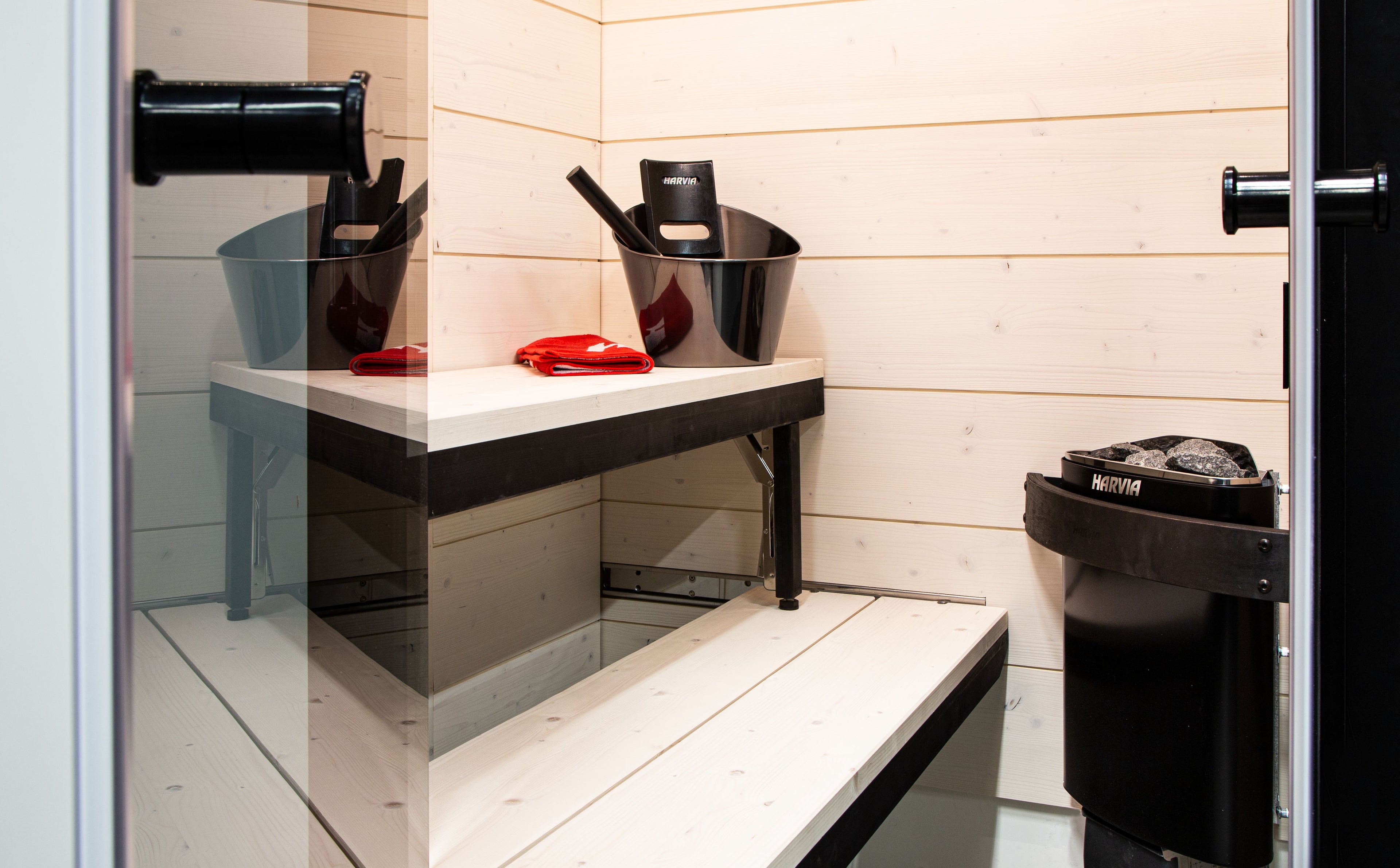 Sauna Harvia SmartFold 2.0 — plegable, panel blanco · 2 personas
