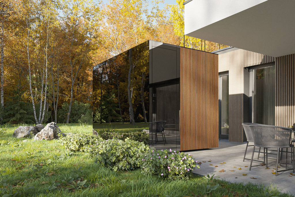 Sauna exterior Harvia Lux Large — vidrio negro panorámico, alta gama · 4 personas