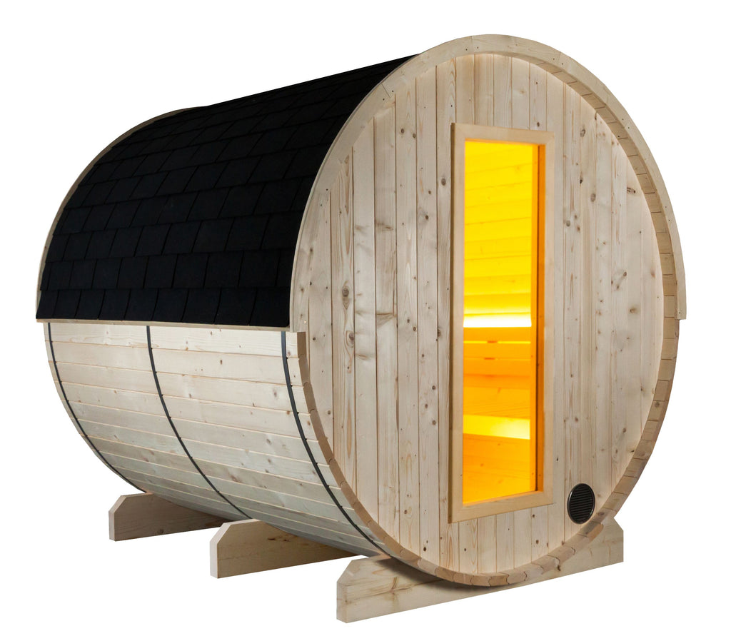 Sauna exterior Harvia Kuusi 220 — barril nórdico · 4-6 personas