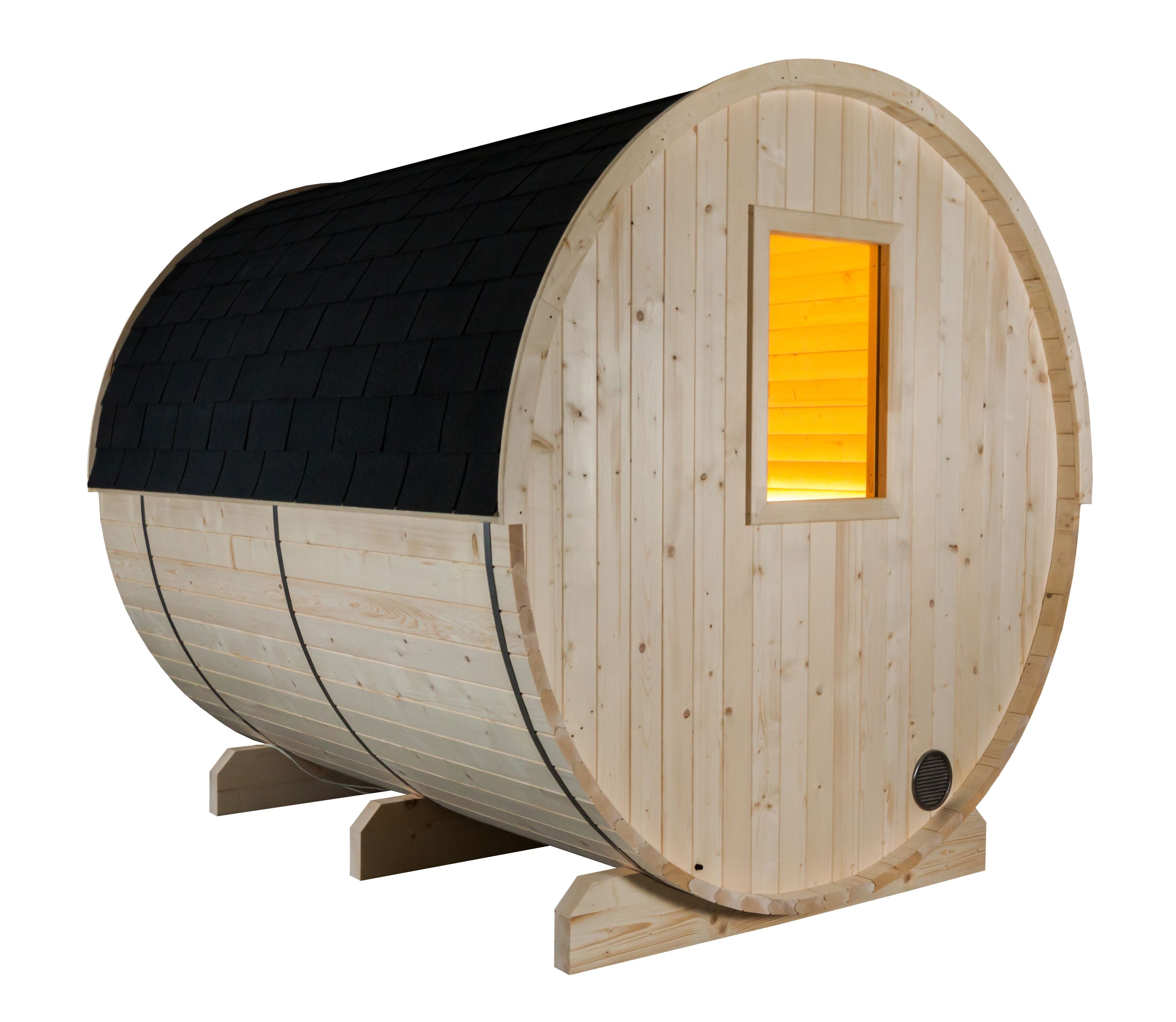 Sauna exterior Harvia Kuusi 220 — barril nórdico · 4-6 personas