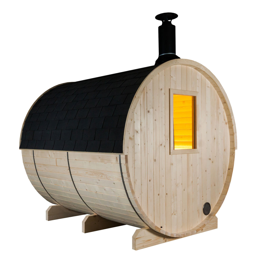 Sauna exterior Harvia Kuusi 220 — barril nórdico · 4-6 personas