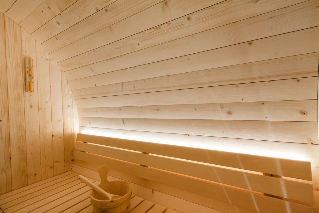 Sauna exterior Harvia Kuusi 220 — barril nórdico · 4-6 personas