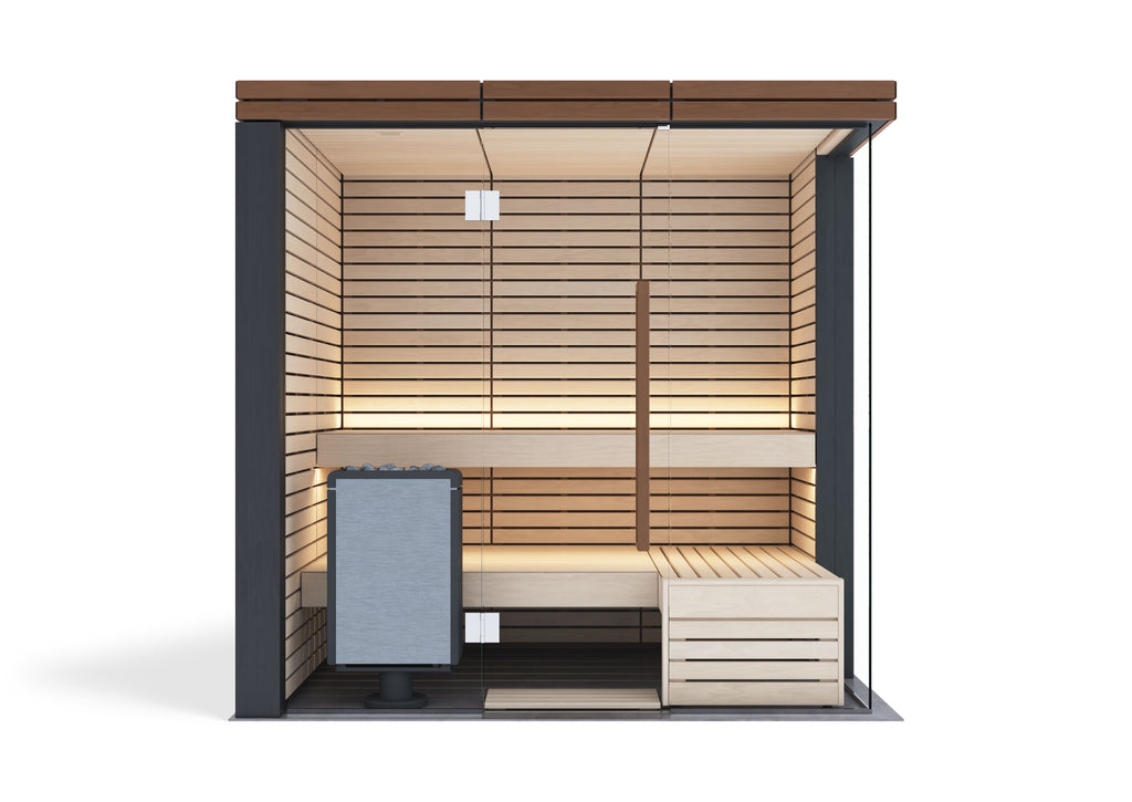 Sauna Harvia Lindea Small — diseño esquina de vidrio · 1-3 personas