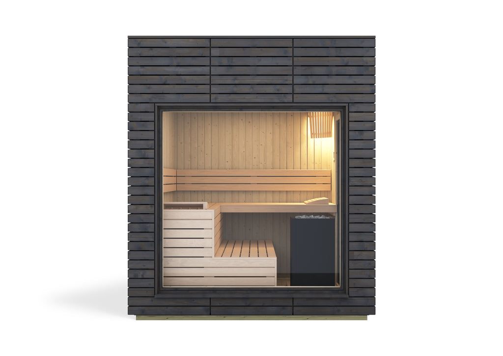 Sauna exterior Harvia Alpina View Medium — cristal panorámico · 5 personas