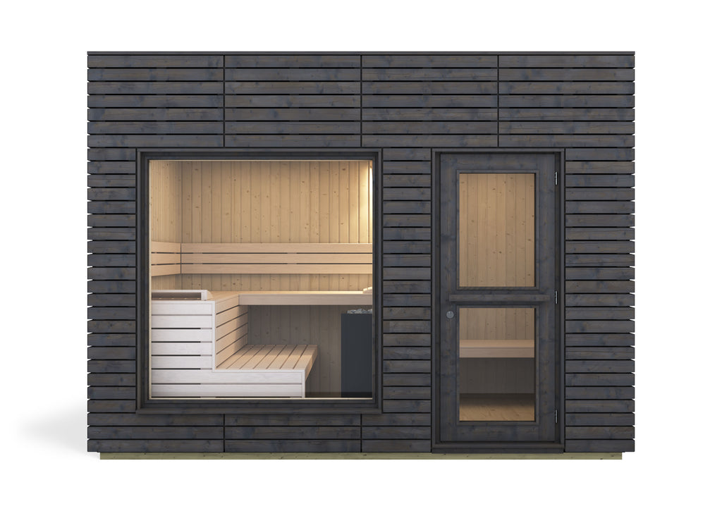 Sauna exterior Harvia Alpina View Large — cristal panorámico con antesala · 5 personas