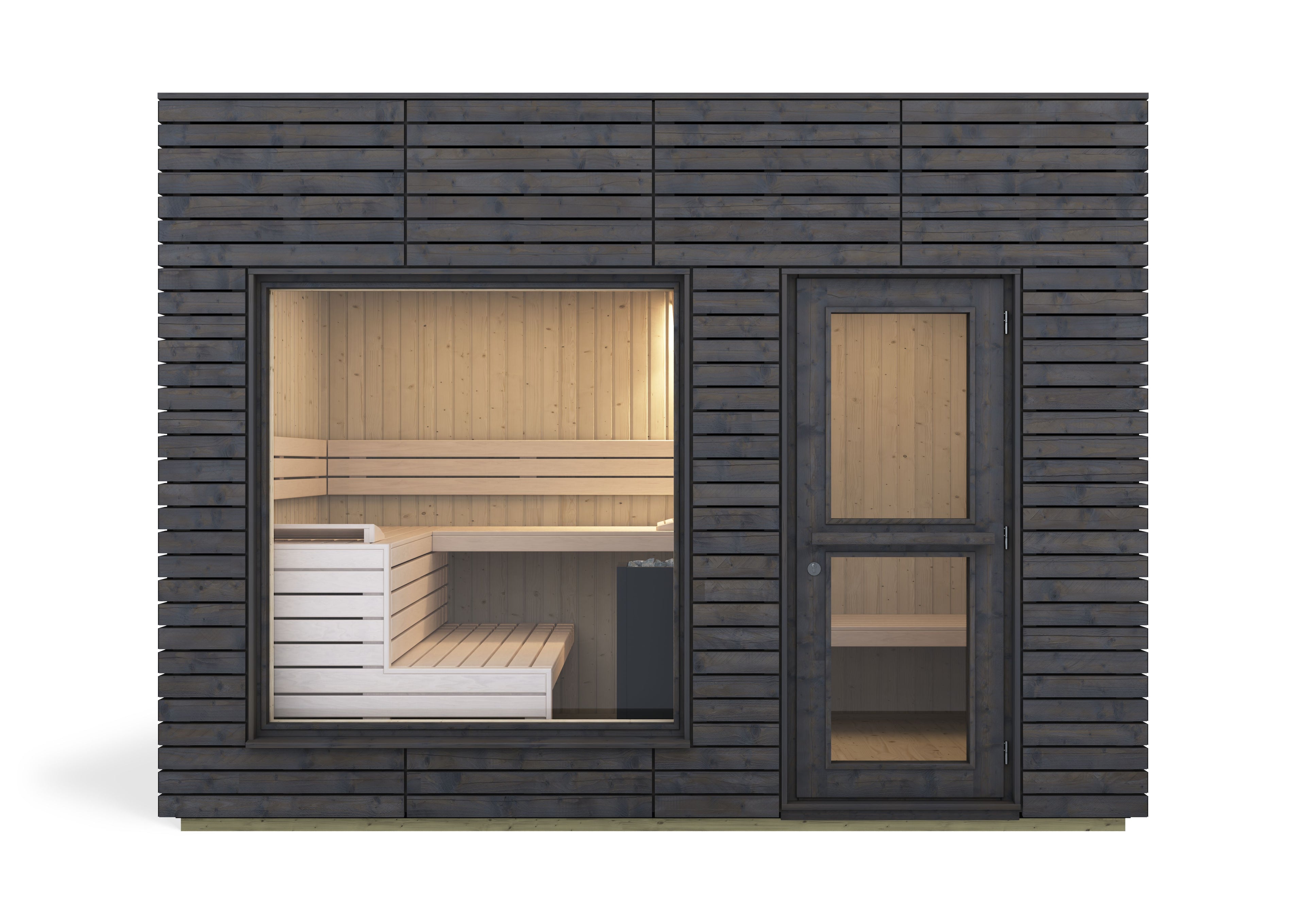 Sauna exterior Harvia Alpina View Large — cristal panorámico con antesala · 5 personas