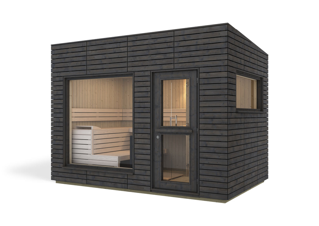 Sauna exterior Harvia Alpina View Large — cristal panorámico con antesala · 5 personas