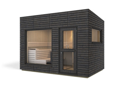 Sauna exterior Harvia Alpina View Large — vidro panorâmico com antessala · 5 pessoas