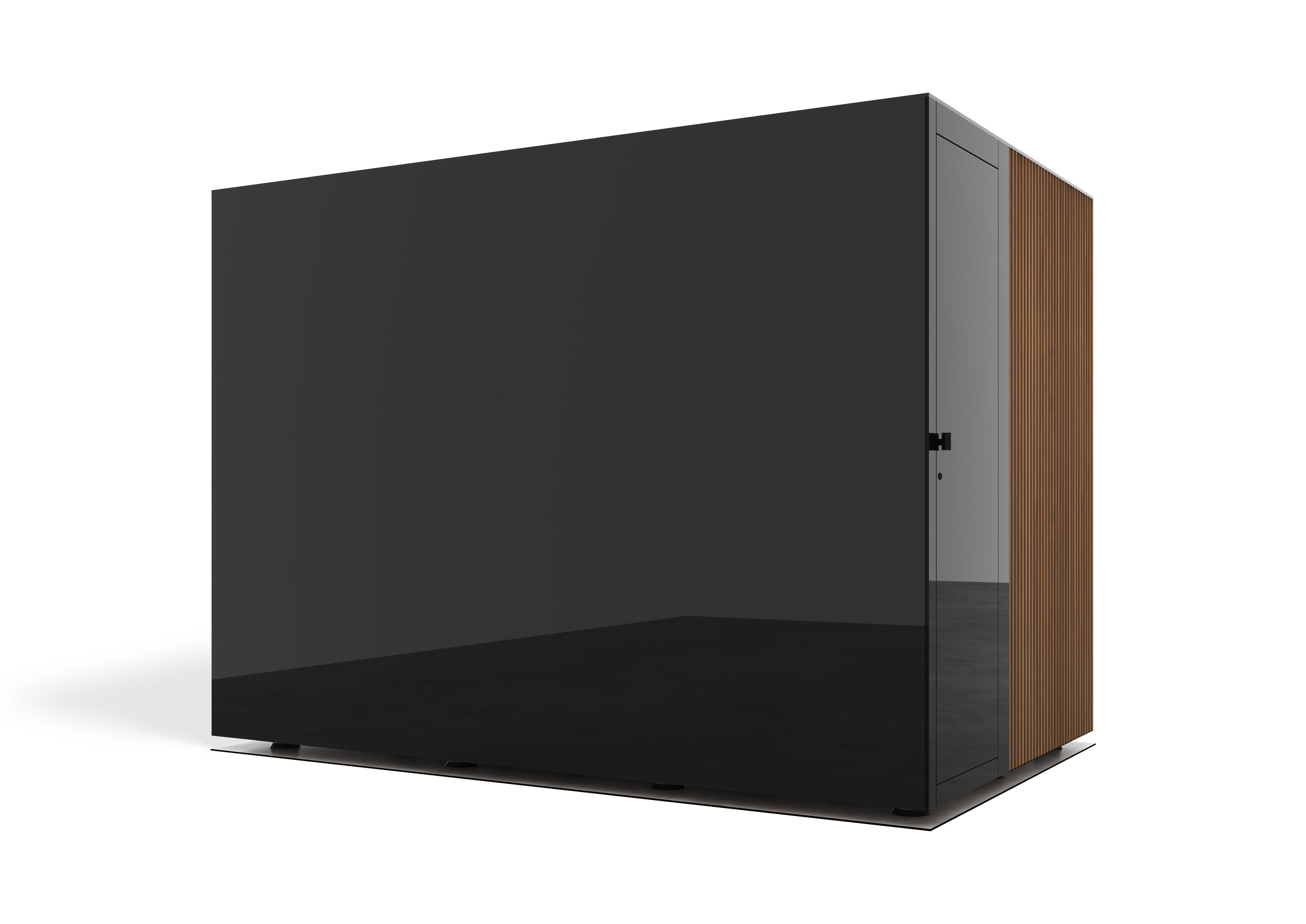 Sauna exterior Harvia Lux Large — vidrio negro panorámico, alta gama · 4 personas