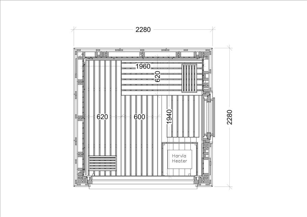 Sauna exterior Harvia Alpina View Medium — cristal panorámico · 5 personas