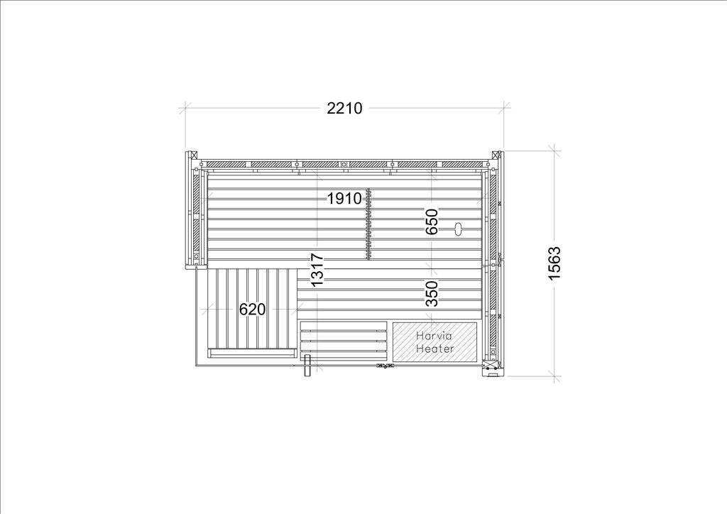 Sauna Harvia Lindea Small — diseño esquina de vidrio · 1-3 personas