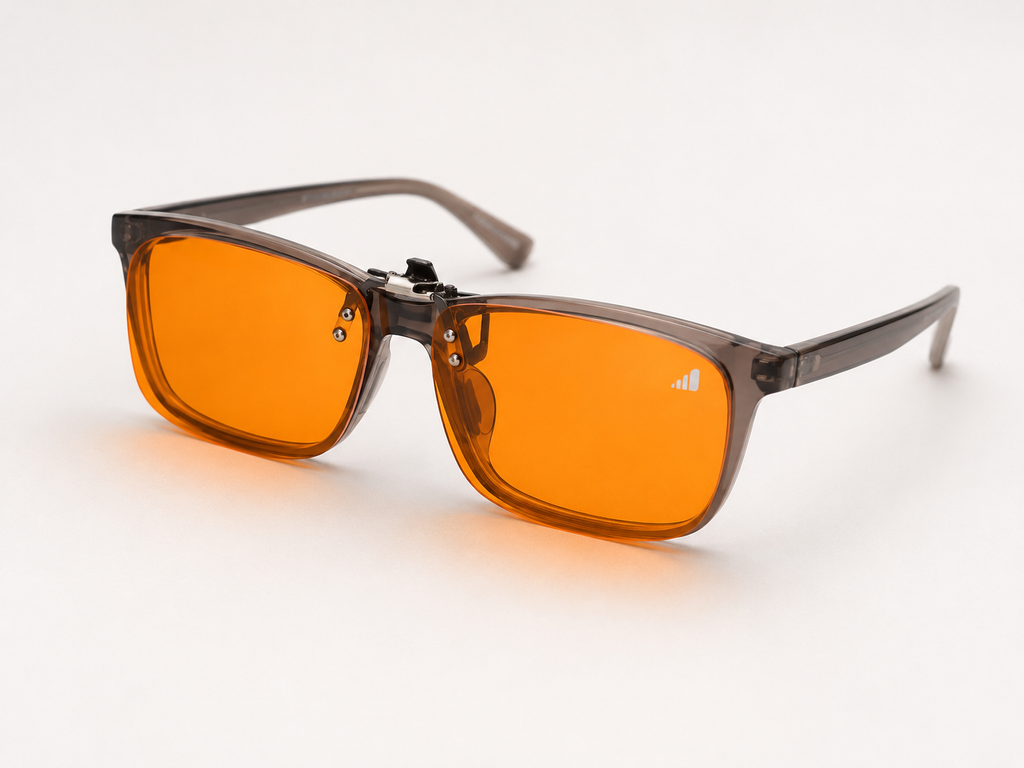 Gafas naranjas tipo clip-on bloqueadoras luz azul - rectangulares