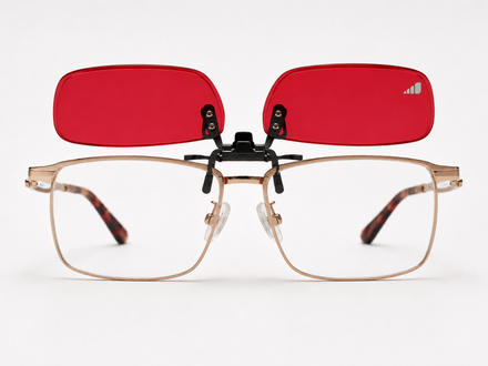 Gafas rojas tipo clip-on bloqueadoras luz azul - rectangulares