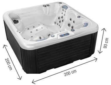 Dimensiones del spa Design HC3: 200 x 200 x 93 cm