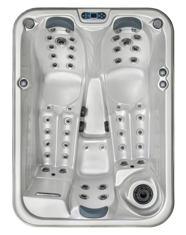 Vista cenital del spa Design HC4: 1 asiento y 2 tumbonas