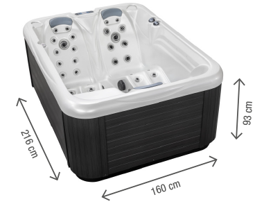 Dimensiones del spa Design HC4: 216 x 160 x 93 cm