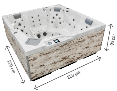 Dimensiones del spa Almandine Oka 5: 220 x 220 x 93 cm