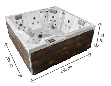 Dimensiones del spa Onyx Oka 4: 200 x 200 x 93 cm