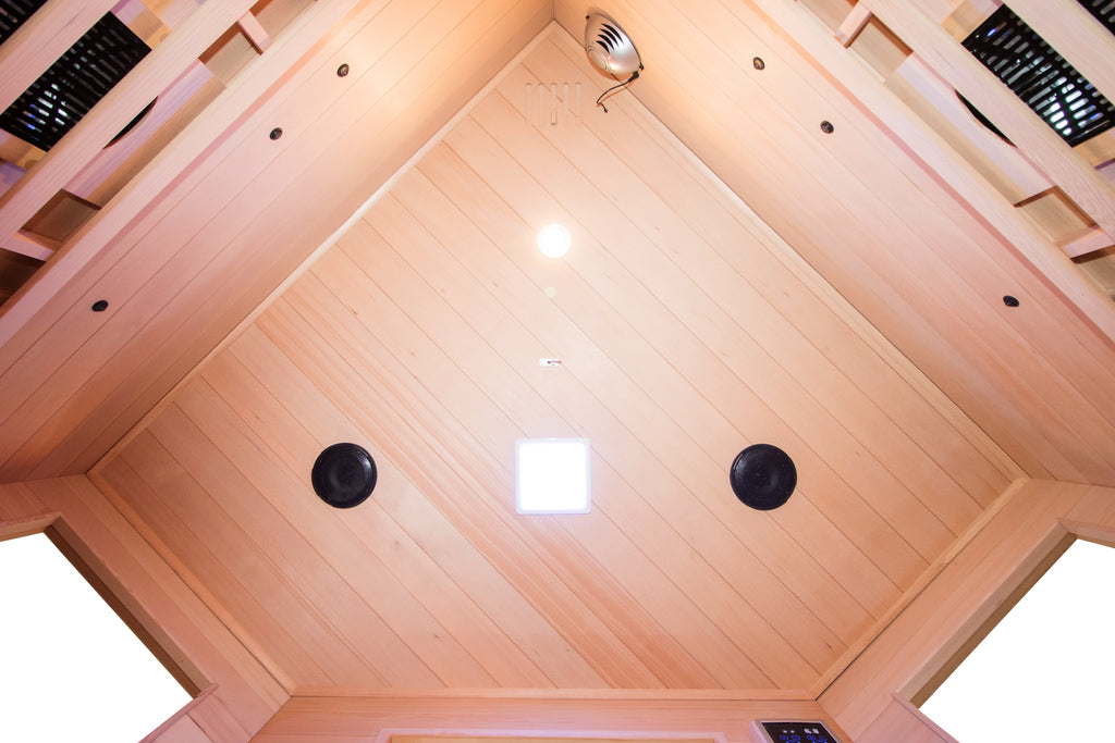 Techo de la sauna Apollon 3C con altavoces Bluetooth y luz de cromoterapia