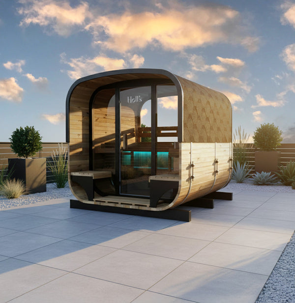 Sauna exterior Hestia Lounge para 4-6 plazas con terraza y zona de descanso exterior
