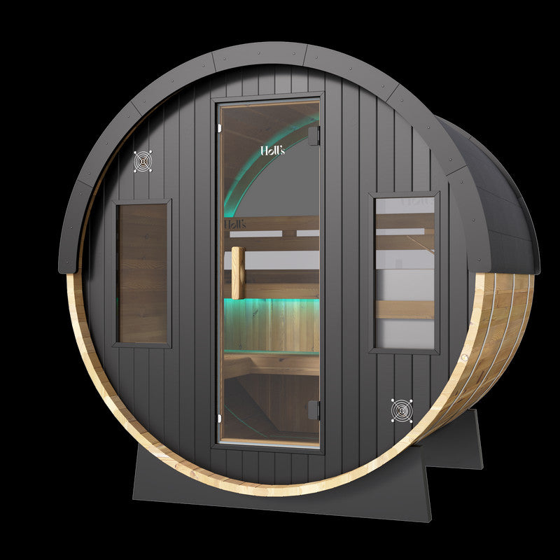 Sauna barril exterior Orphee para 4-5 plazas en madera nórdica tratada para jardín