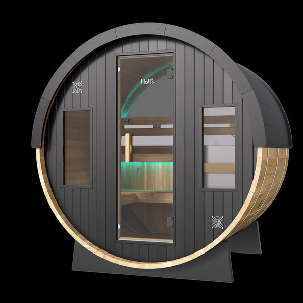 Sauna barril exterior Orphee para 4-5 plazas en madera nórdica tratada para jardín