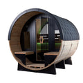 Sauna barril exterior Orphee Lounge para 5-6 plazas en madera nórdica de lujo
