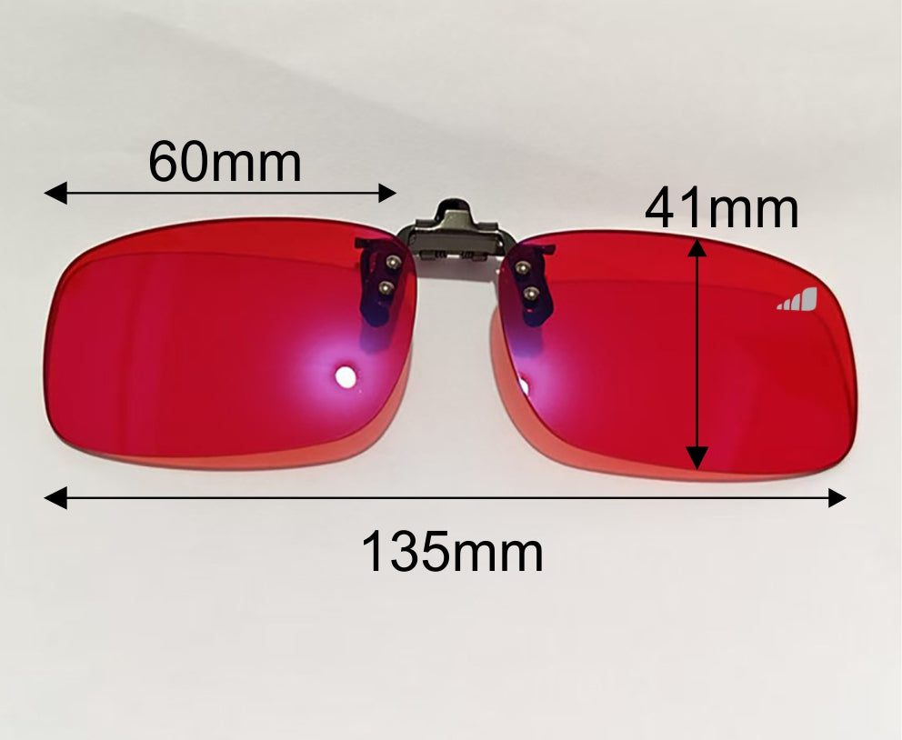 Gafas rojas tipo clip-on bloqueadoras luz azul - rectangulares