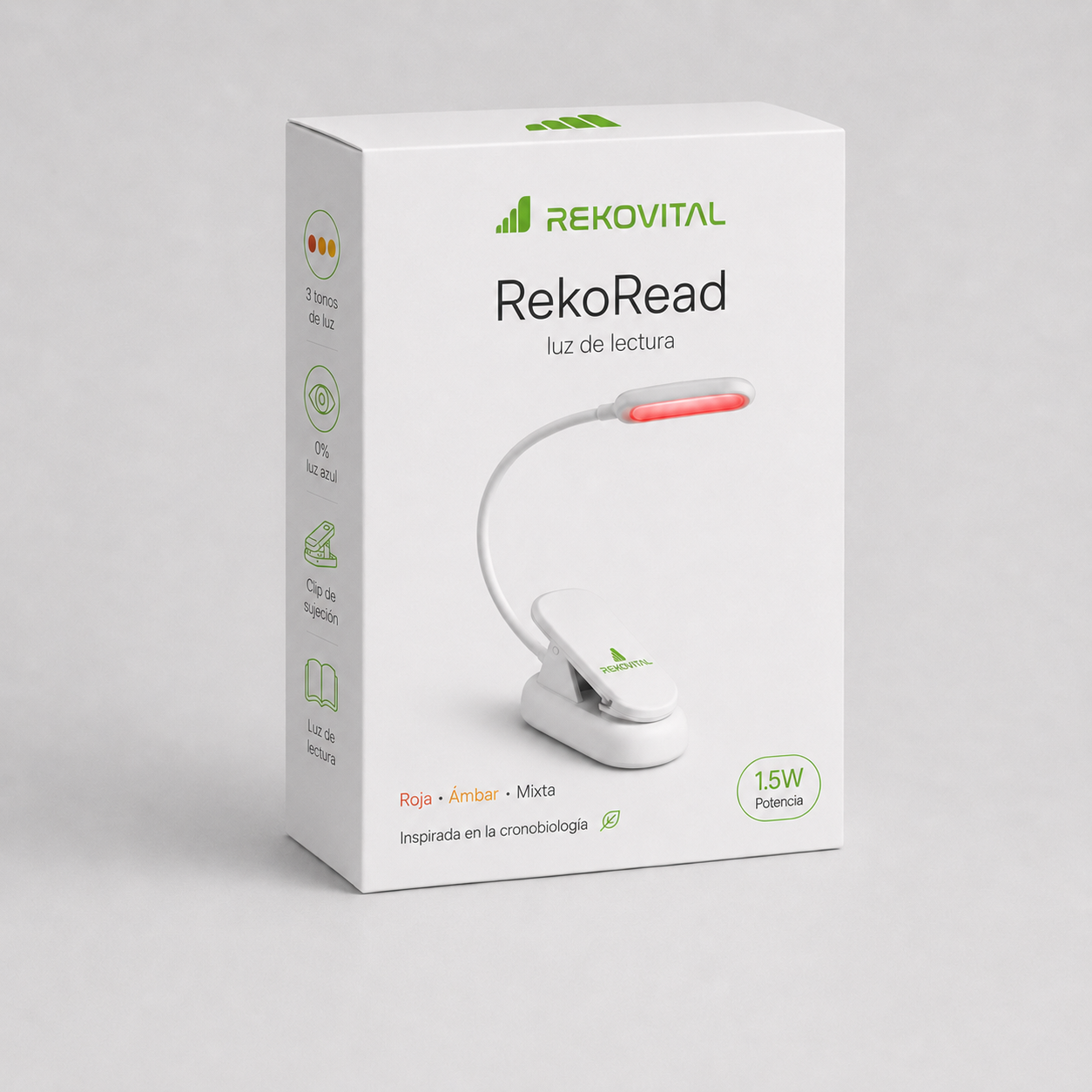 RekoRead — luz de lectura con clip, 0% luz azul