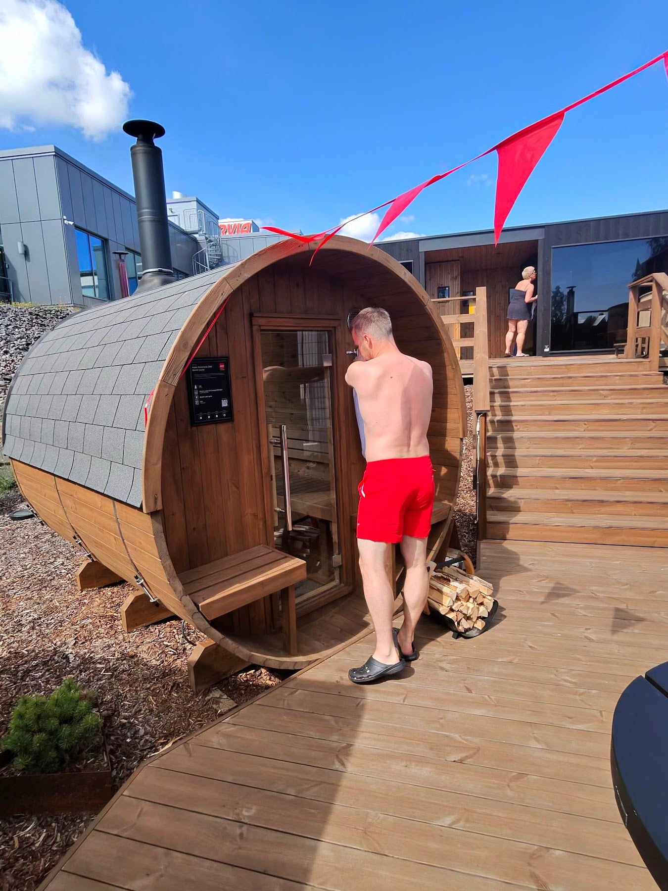 Saunas de barril en el campus de Harvia